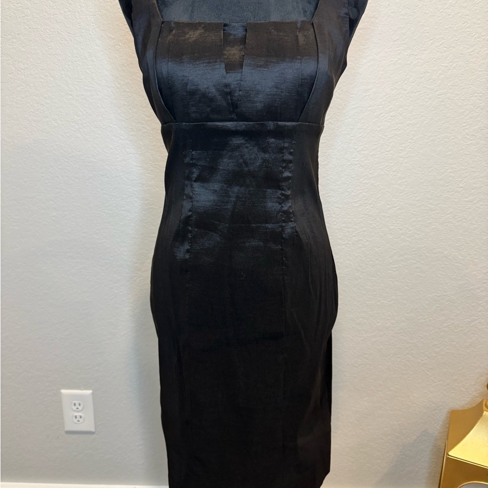 Calvin Klein Black Sheath Midi Dress Sleeveless Crew Neck A011